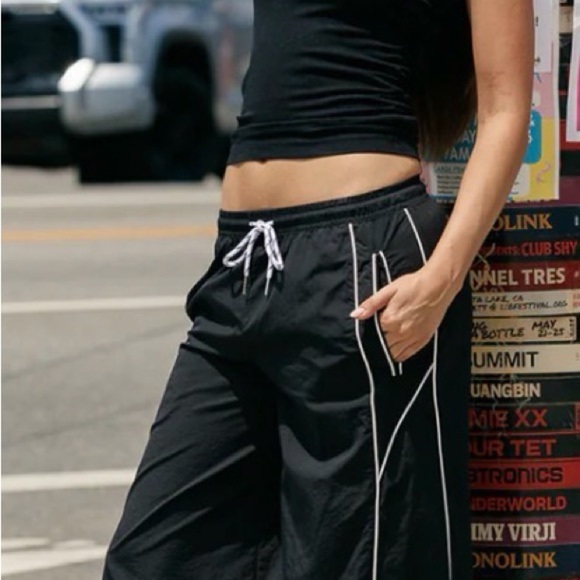 Cali1850 Pants - NWOT Black Wide Leg Nylon Drawstring Women's Pants